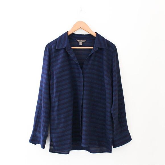 Tommy Bahama Two Toned Striped Button Down Semi-Sheer Top, Size Medium - Picture 1 of 9
